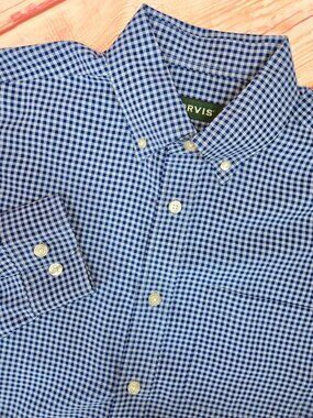 Orvis Mens Blue Check Long Sleeve Active Fit Shirt Medium
